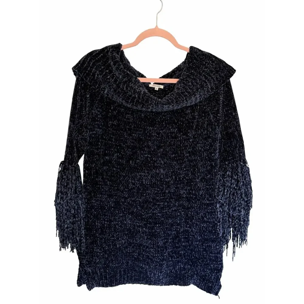 Adore Women's Medium Dark Blue Super Soft Cowl Neck Long Flutter Sleeve Sweater